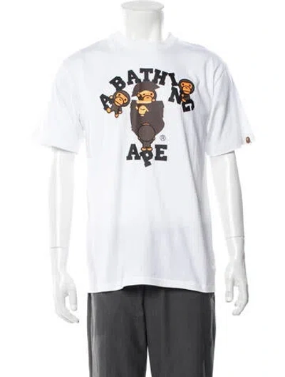Pre-owned Bape Baby Milo College Logo Graphic Print T-shirt In White