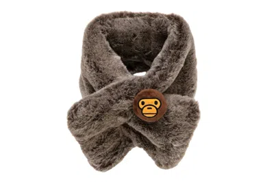 Pre-owned Bape Baby Milo Plush Doll Faux Fur Scarf In Brown