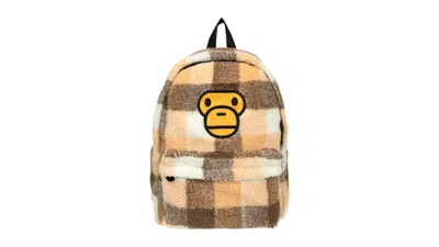 Pre-owned Bape Baby Milo Sherpa Fur Medium Backpack In Cracker Khaki