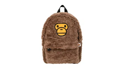 Pre-owned Bape Baby Milo Sherpa Fur Mini Backpack In Coffee In Brown
