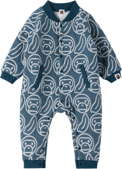 Bape Baby Navy Banana Milo Knit Romper In Gray