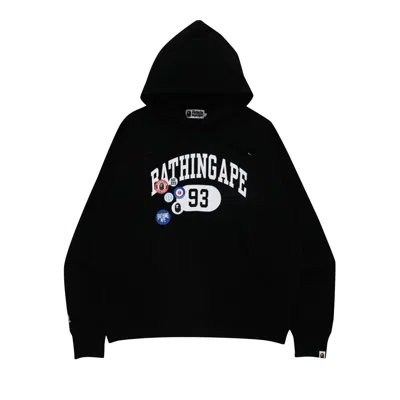 Pre-owned Bape Badge Motif Loose Fit Pullover Hoodie 'black'