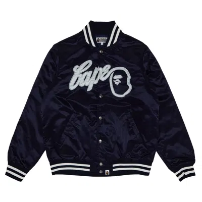 Pre-owned Bape Baseball Varsity Jacket 'navy' In Blue