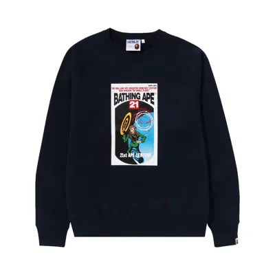 Pre-owned Bape Bathing Ape Relaxed Fit Crewneck 'navy' In Blue