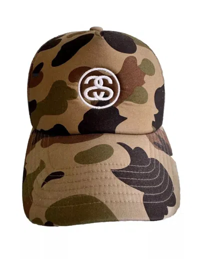 Pre-owned Bape Bathing Ape Stussy X  1st Camo Green Ss Logo Cap 2010 In Multi