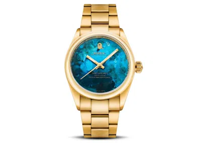 Pre-owned Bape Bathing Ape Type 7 X Watch In Gold/blue