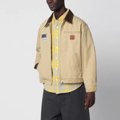 Bape Zip-up Canvas Workwear Jacket In Neutral