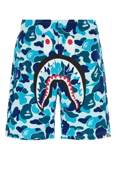Bape Printed Cotton Abc Camo Shark Bermuda Shorts In Multi