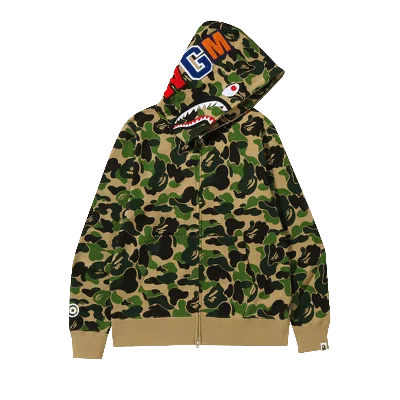 Pre-owned Bape Big Abc Camo Shark Full Zip Hoodie 'green'
