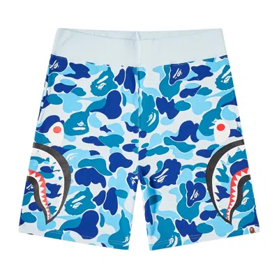 Pre-owned Bape Big Abc Camo Side Shark Sweat Shorts 'blue'