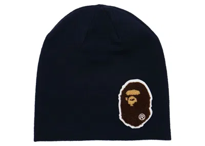 Pre-owned Bape Big Ape Head Knit Cap In Navy Blue (fw21)