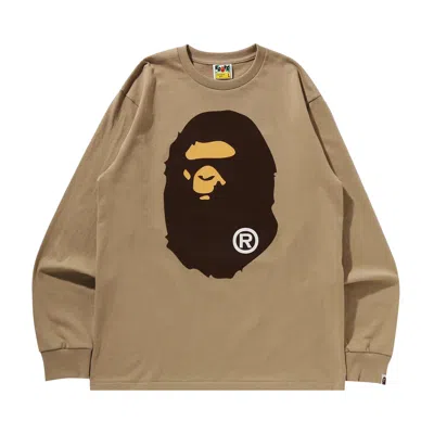 Pre-owned Bape Big Ape Head Long-sleeve Tee 'beige' In Tan