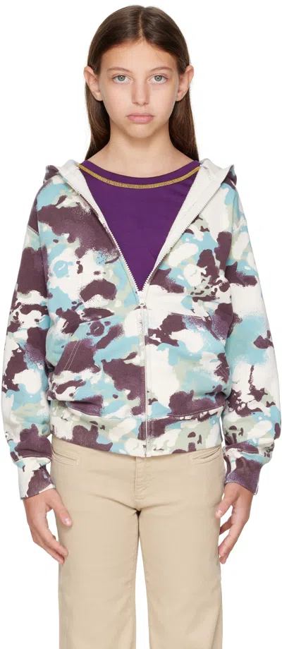 Bape Big Kids Multicolor Map Camo Shark Zip Hoodie In Brown