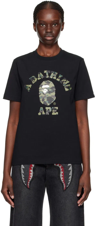 Bape Black 1st Camo College T-shirt In Black X Green