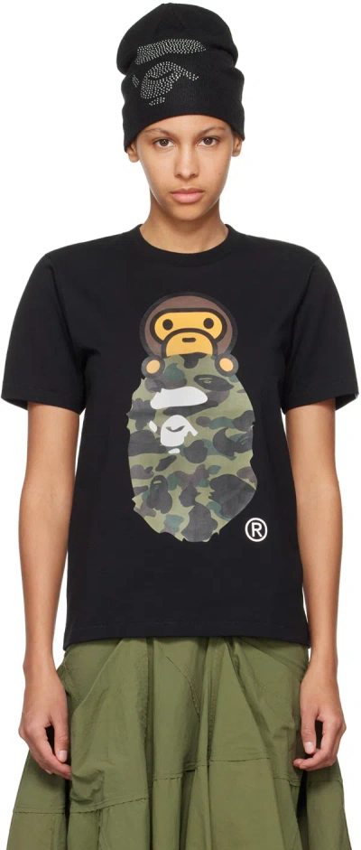 Bape Black 1st Camo Milo On Ape Head T-shirt In Black X Green