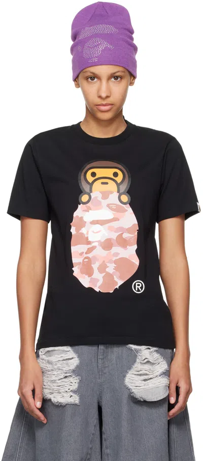 Bape Black 1st Camo Milo On Ape Head T-shirt In Black X Pink