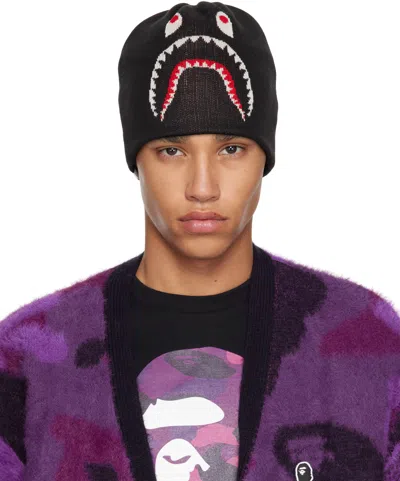 Bape Black 2nd Shark Knit Beanie In Blk-black