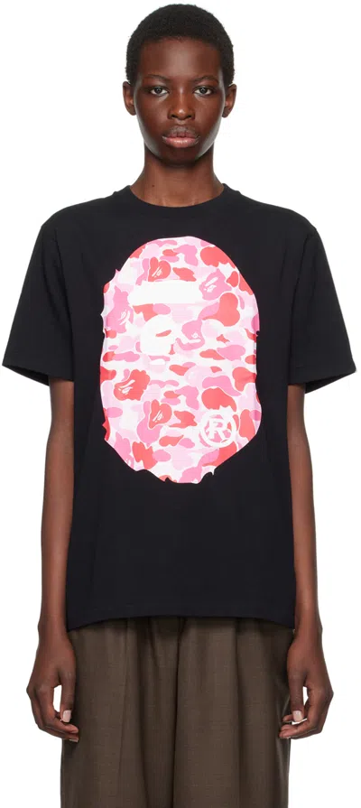 Bape Black Abc Camo Big Ape Head T-shirt In Black X Pink