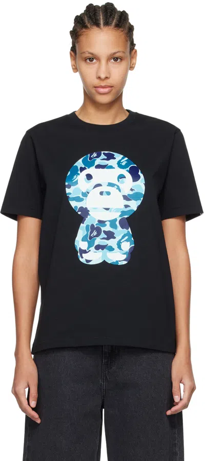 Bape Black Abc Camo Big Baby Milo T-shirt In Black X Blue