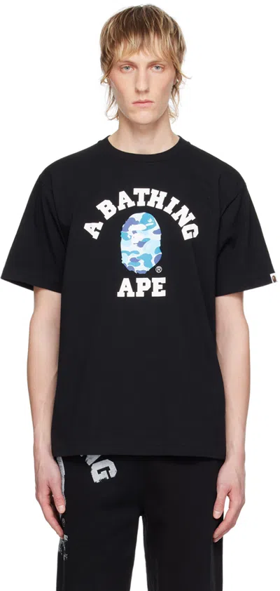 Bape Black Abc Camo College T-shirt In Black X Blue