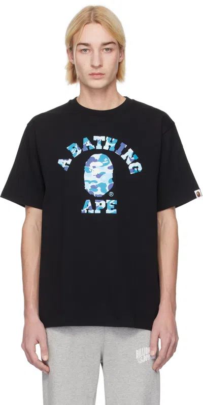 Bape Black Abc Camo College T-shirt In Black X Blue