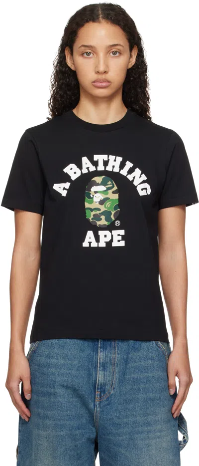 Bape Black Abc Camo College T-shirt In Black X Green