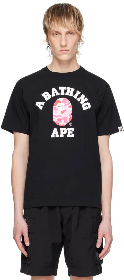Bape Black Abc Camo College T-shirt In Black X Pink