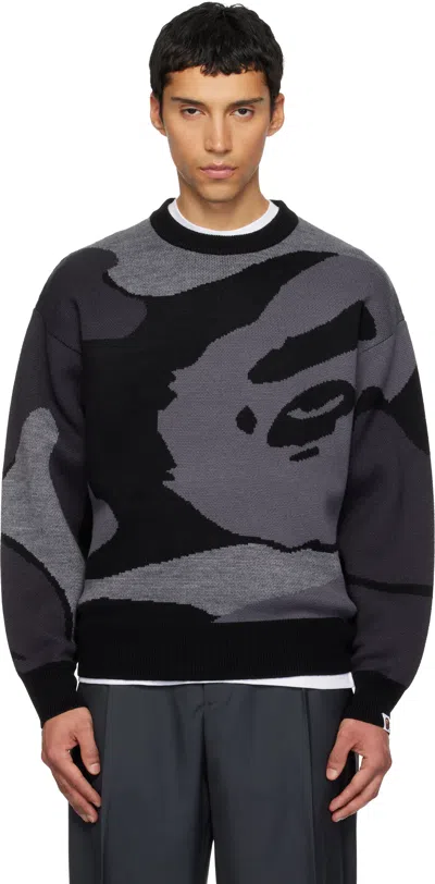 Bape Black & Gray Mega Abc Camo Knit Crewneck Sweater In Multi