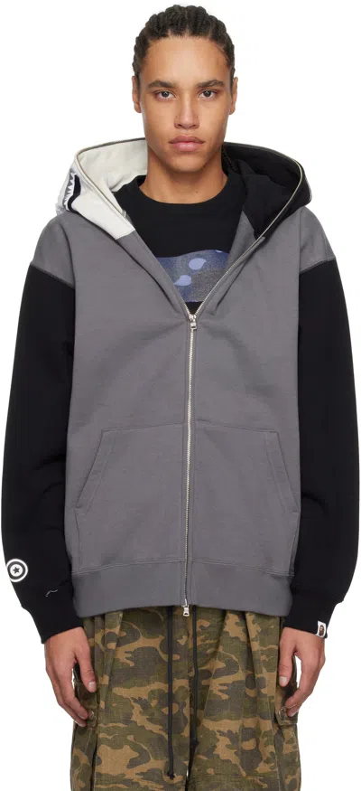 Bape Black & Gray Shark Full Zip #1 Hoodie In Blk-black