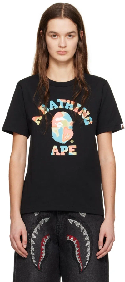 Bape Black & Green Liquid Camo College T-shirt In Black X Green