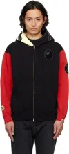 Bape Black & Red China Shark Full Zip Hoodie In Blk-black