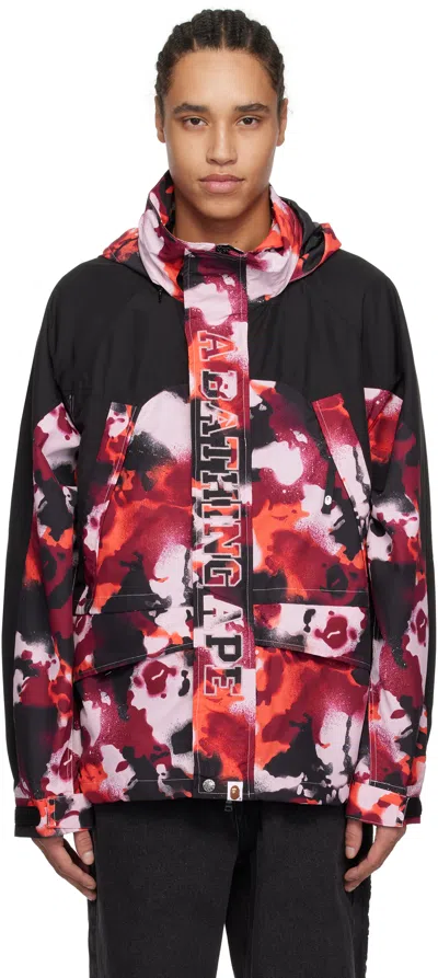 Bape Black & Red Map Camo Snowboard Jacket In Red-red