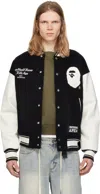 Bape Black & White '' Varsity Bomber Jacket In Blk-black