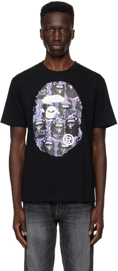 Bape Black Ape Head Graffiti Big Ape T-shirt In Black X Purple