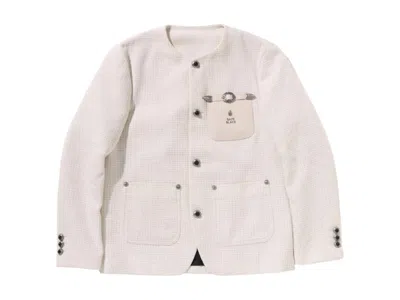 Pre-owned Bape Black Collarless Ornaments Tweed Iii Coat In Ivory