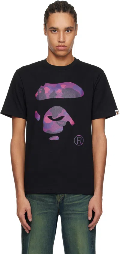 Bape Black Color Camo Ape Face T-shirt In Black X Purple