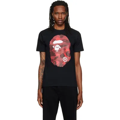 Bape Black Color Camo Big Ape Head T-shirt In Blackxred 106901309