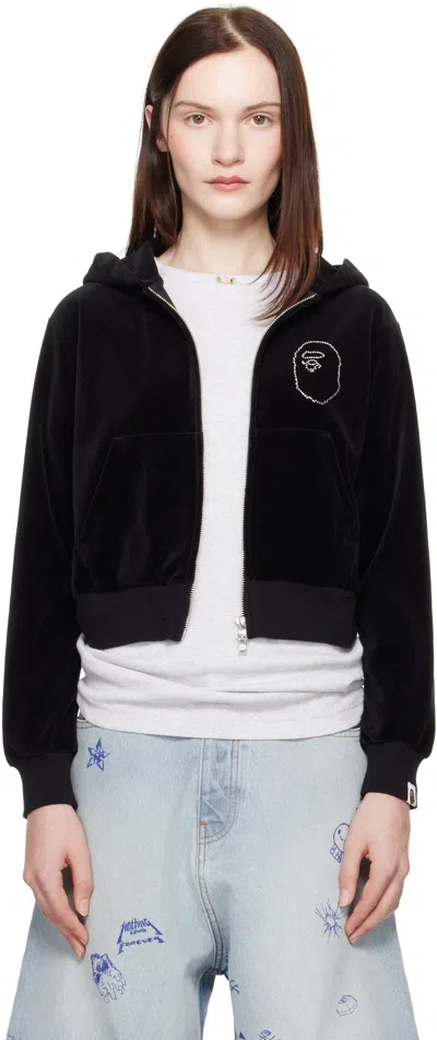 Bape Black Crystal Stone Ape Head Velour Hoodie