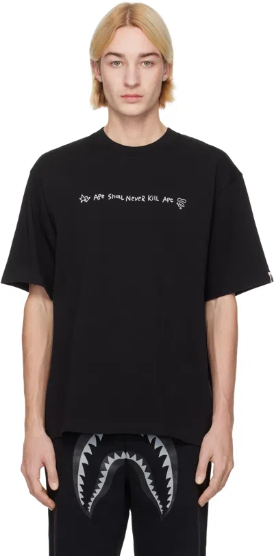 Bape Black Hand Drawn Logo Relaxed Fit T-shirt