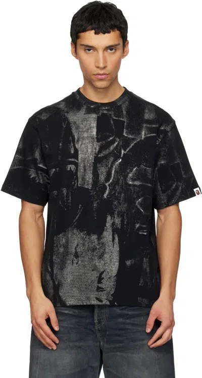 Bape Black Metallic Coated Overall Print T-shirt