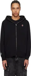 Bape Black One Point Ape Head Shark Full Zip Hoodie In Black