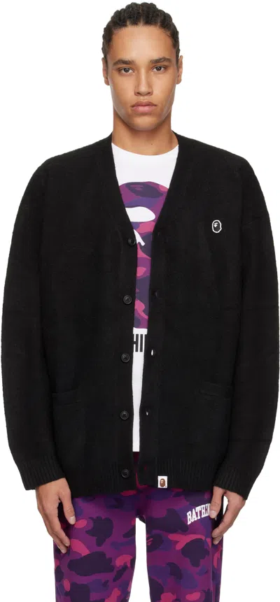 Bape Black One Point Hairly Yarn Cardigan