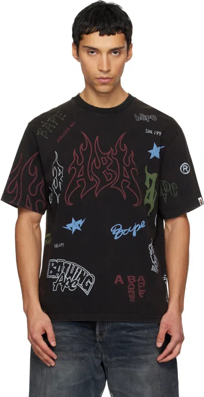Bape Black Overall Print Relaxed Fit T-shirt