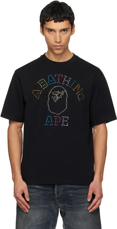 Bape Black Rhinestone College Relaxed Fit T-shirt