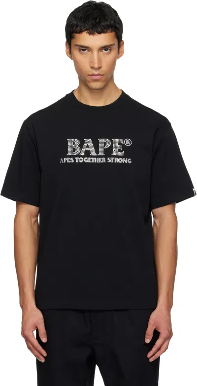 Bape Black Rhinstone '' Logo Relaxed Fit T-shirt