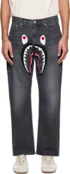 Bape Black Shark Loose Fit 13 oz Jeans In White