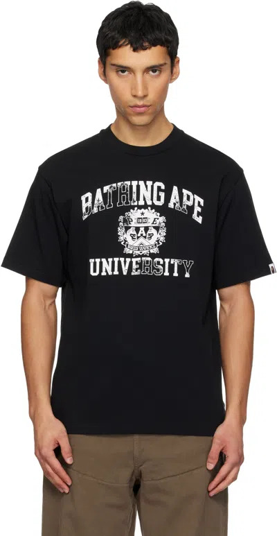 Bape Black Spray Print College Logo T-shirt