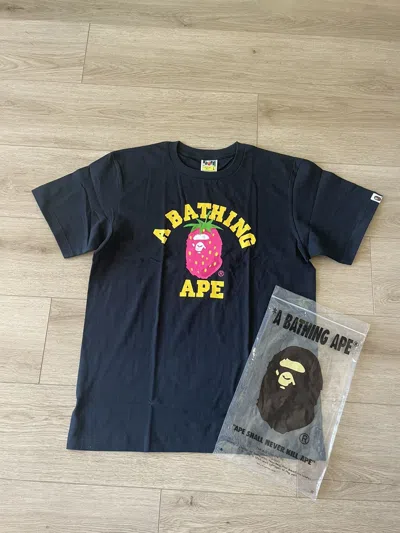 Pre-owned Bape Black Strawberry College Tee