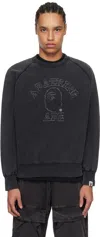 Bape Black Washed Effect College Patch Relaxed Fit Sweatshirt In Black
