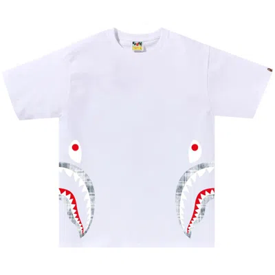 Pre-owned Bape Bleached Check Side Shark Tee 'white'